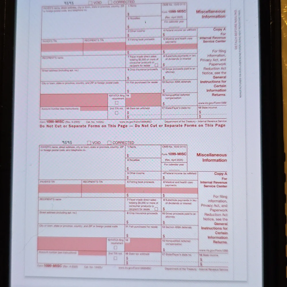 1099-MISC Red and White Home Office 25 1/2 Forms